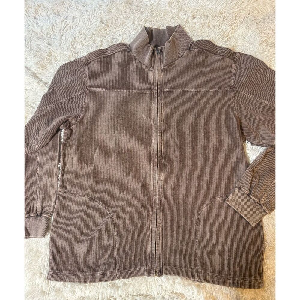 Weekendz off men long sleeve fudge zip up knit ribbed sweater L